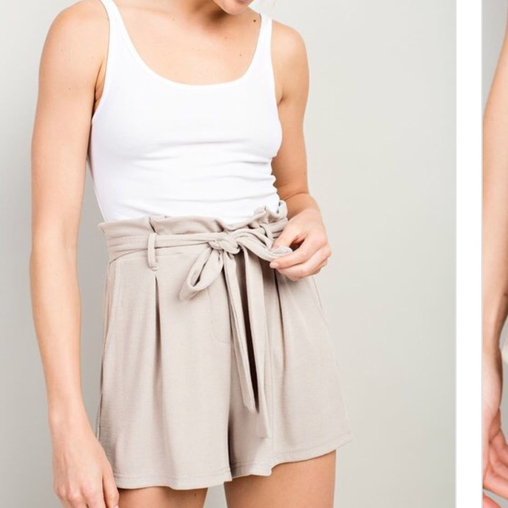 TAUPE high waisted belted shorts